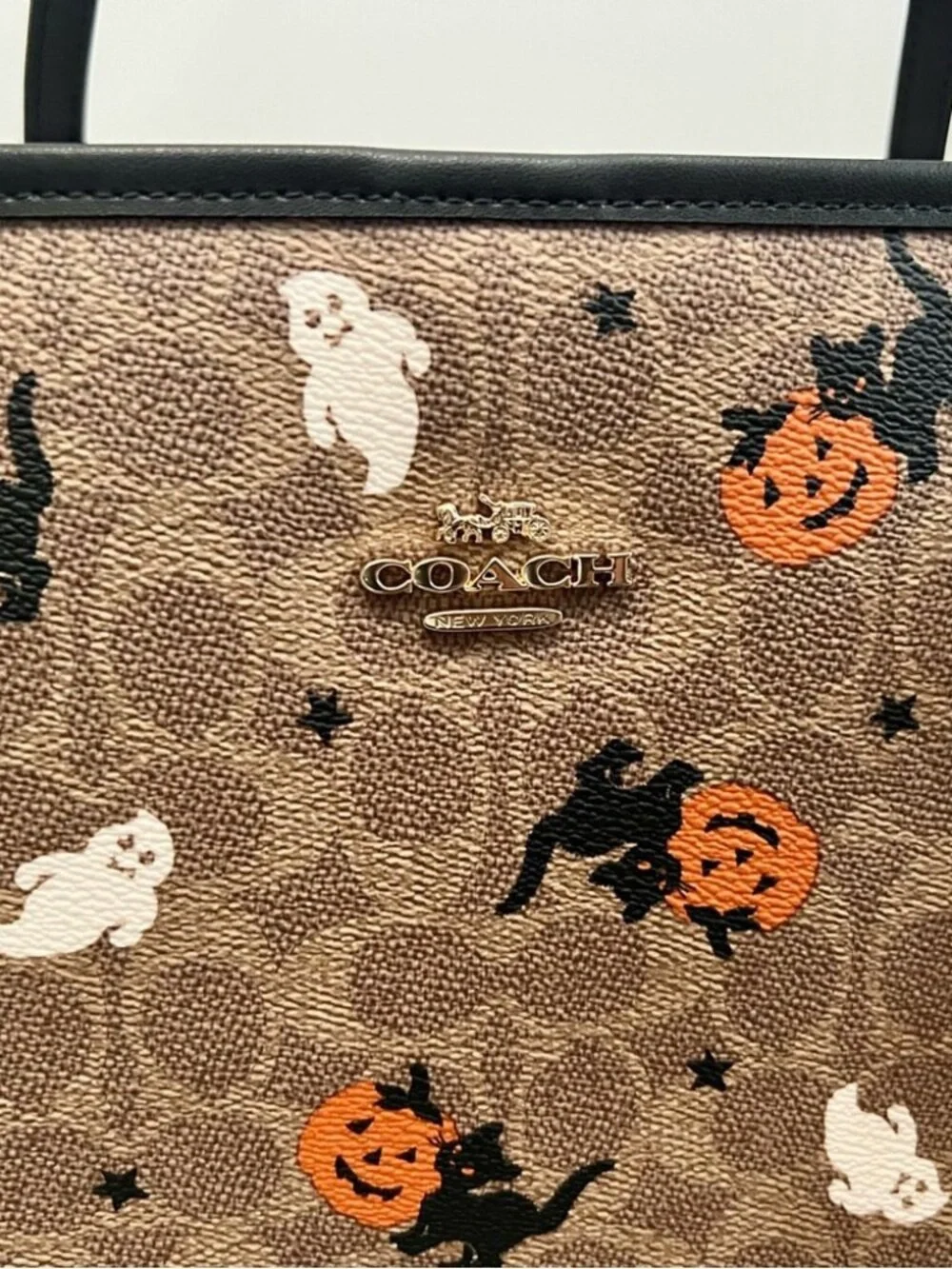 Coach Brown Halloween Tote with Black Straps and Orange Accents
